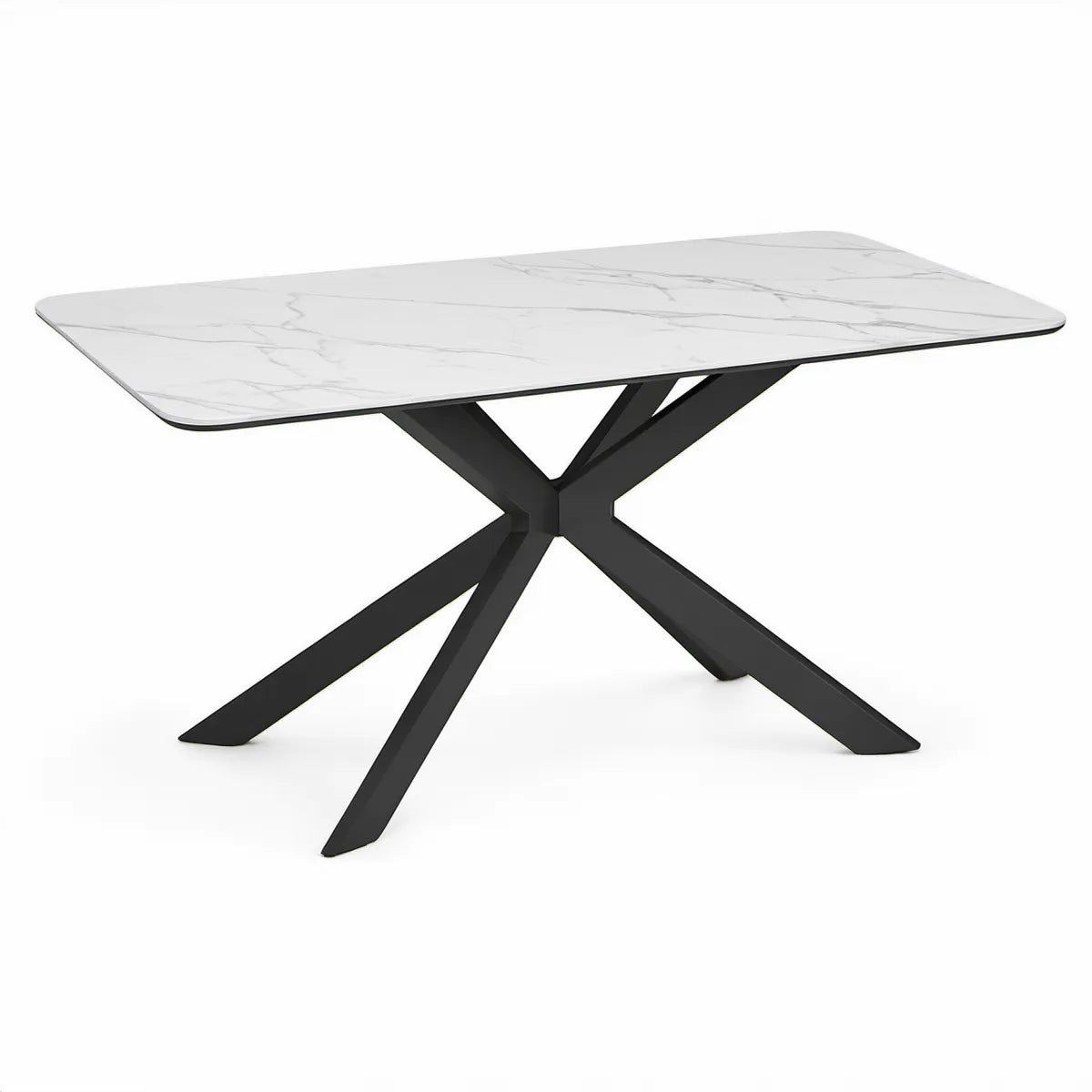 Jídelní stůl 180 × 90 × 75 cm s bílou keramickou deskou a černou ocelovou podnoží