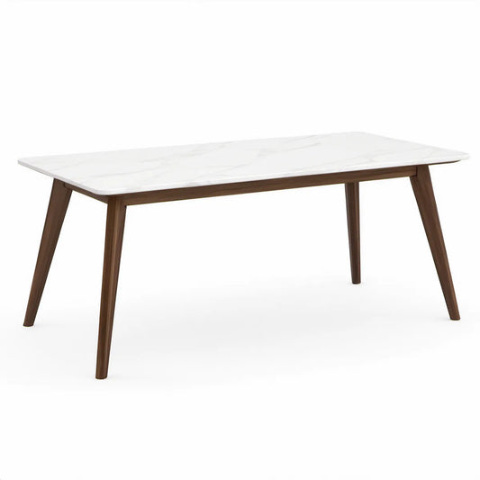 Jídelní stůl 160 × 90 × 75 cm s bílou keramickou deskou a tmavě hnědými nohami