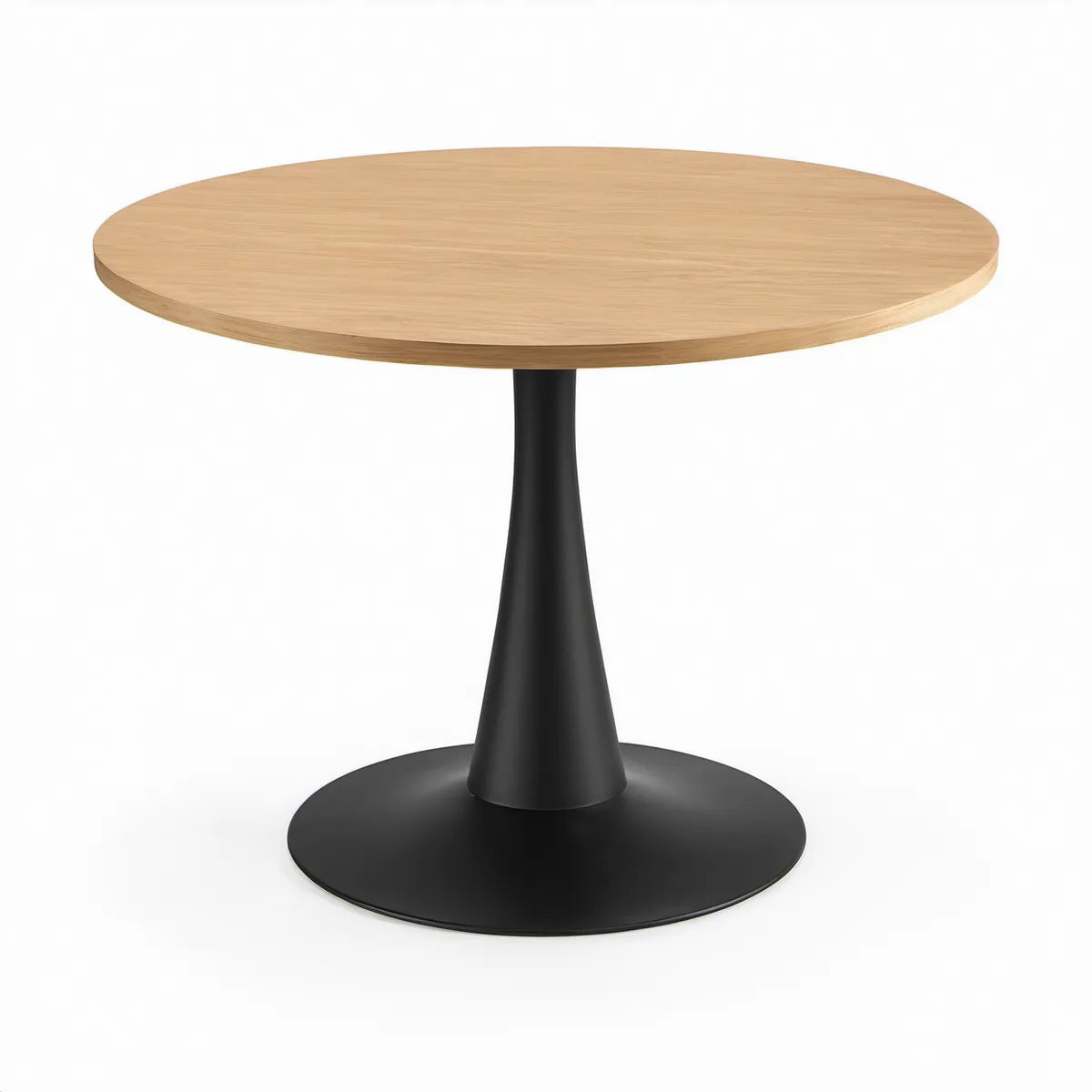 Kulatý stůl Ø 100 × 75 cm s deskou v přírodním dubu a černou ocelovou podnoží