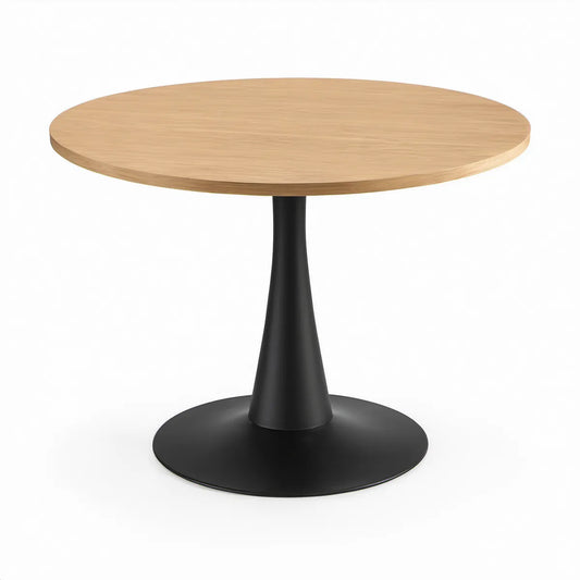 Kulatý stůl Ø 100 × 75 cm s deskou v přírodním dubu a černou ocelovou podnoží