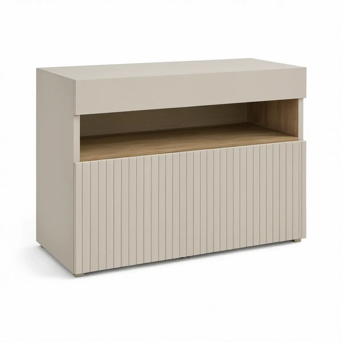 Béžový noční stolek z MDF se zásuvkou a otevřeným prostorem, 60 × 40 × 55 cm