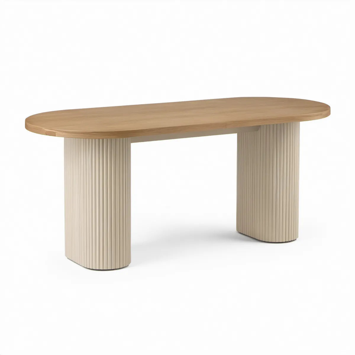 Oválný jídelní stůl 180 × 90 × 75 cm z MDF s dubovou dýhou, přírodní dub/béžová